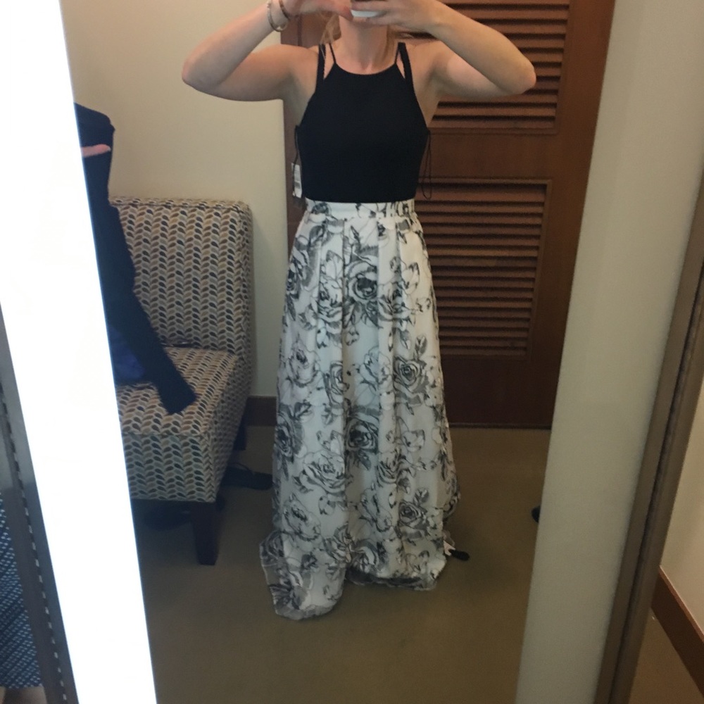Black and white floral formal dress